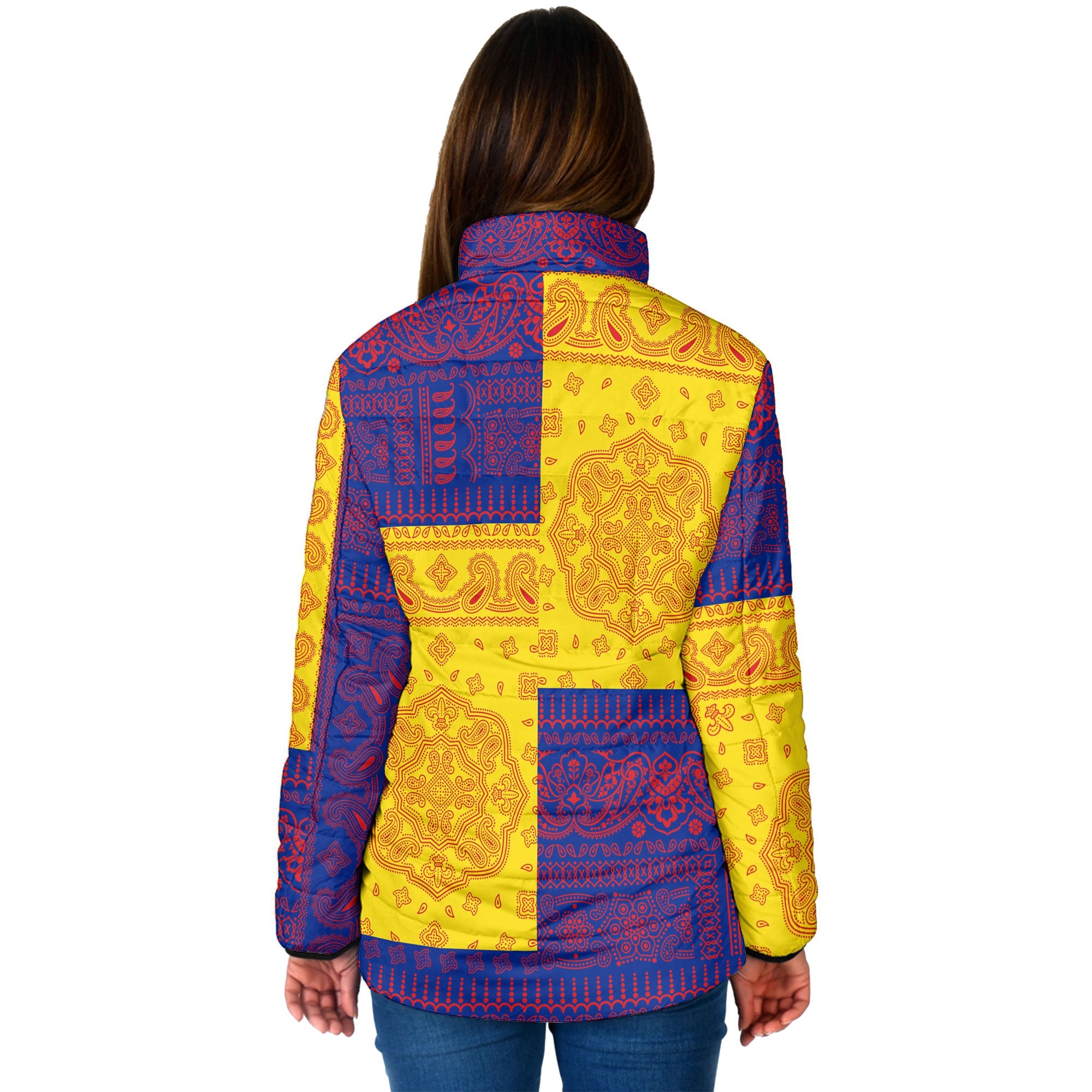 Guadeloupe Women Padded Jacket Flag And Paisley Basic Style 2