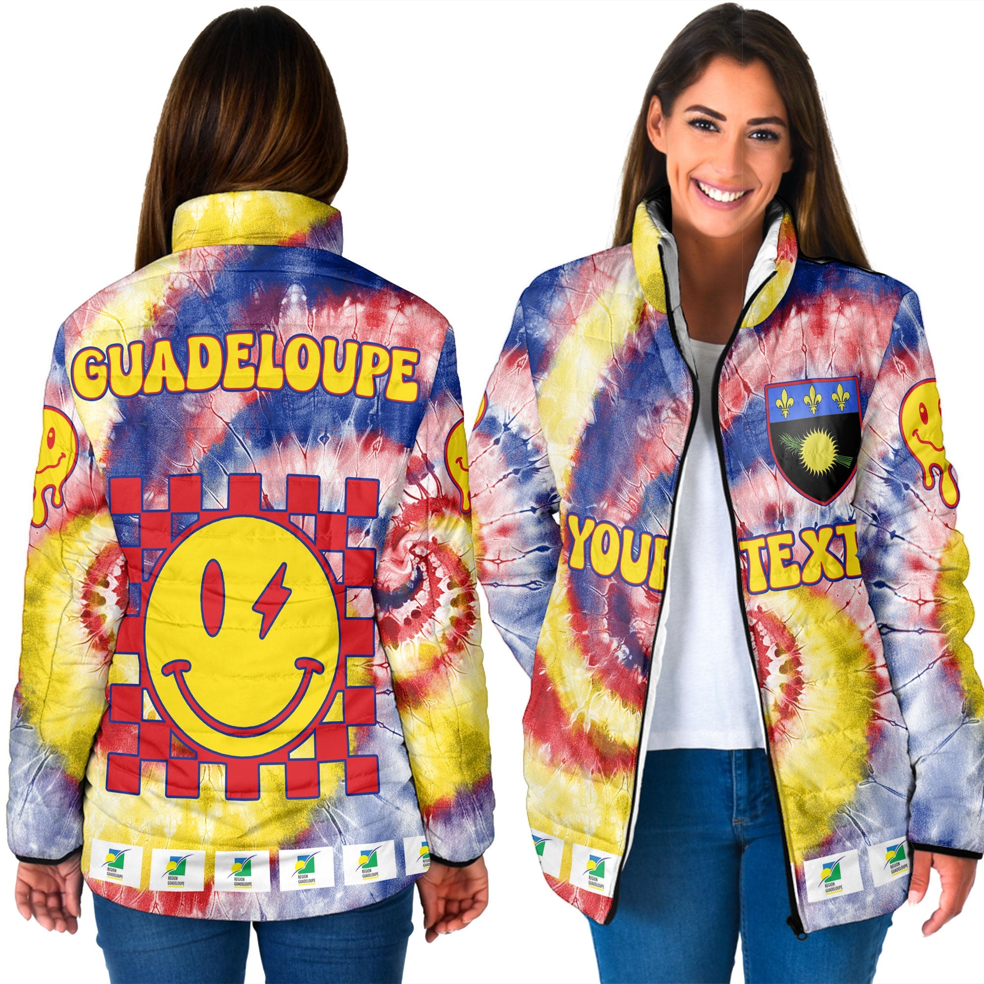 Guadeloupe Women Padded Jacket Custom Tie Dye Style 3