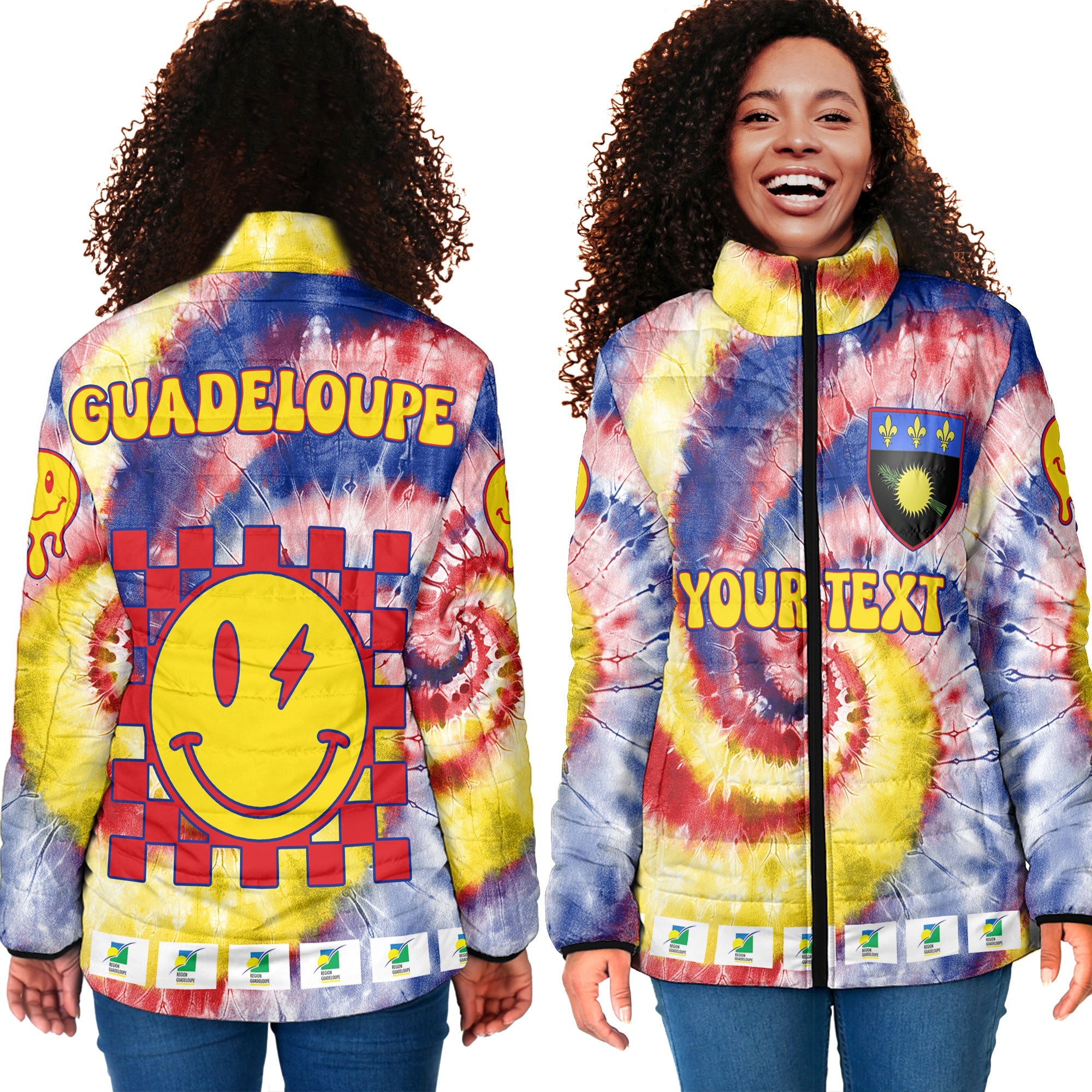 Guadeloupe Women Padded Jacket Custom Tie Dye Style 4