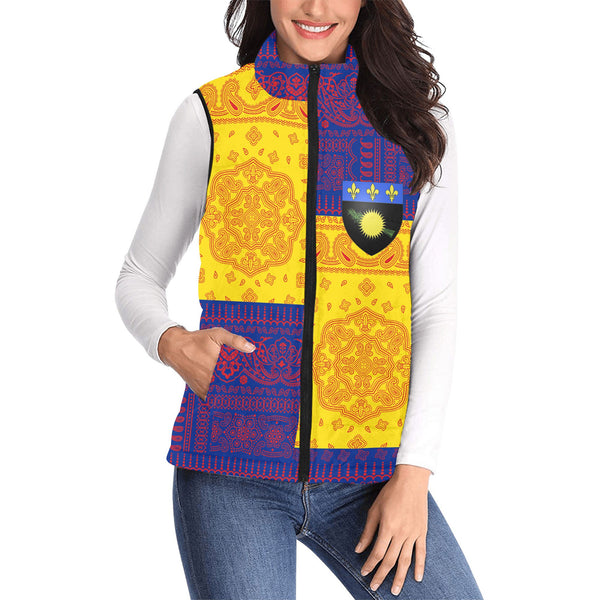 Guadeloupe Women Padded Jacket Vest Flag And Paisley Basic Style 1