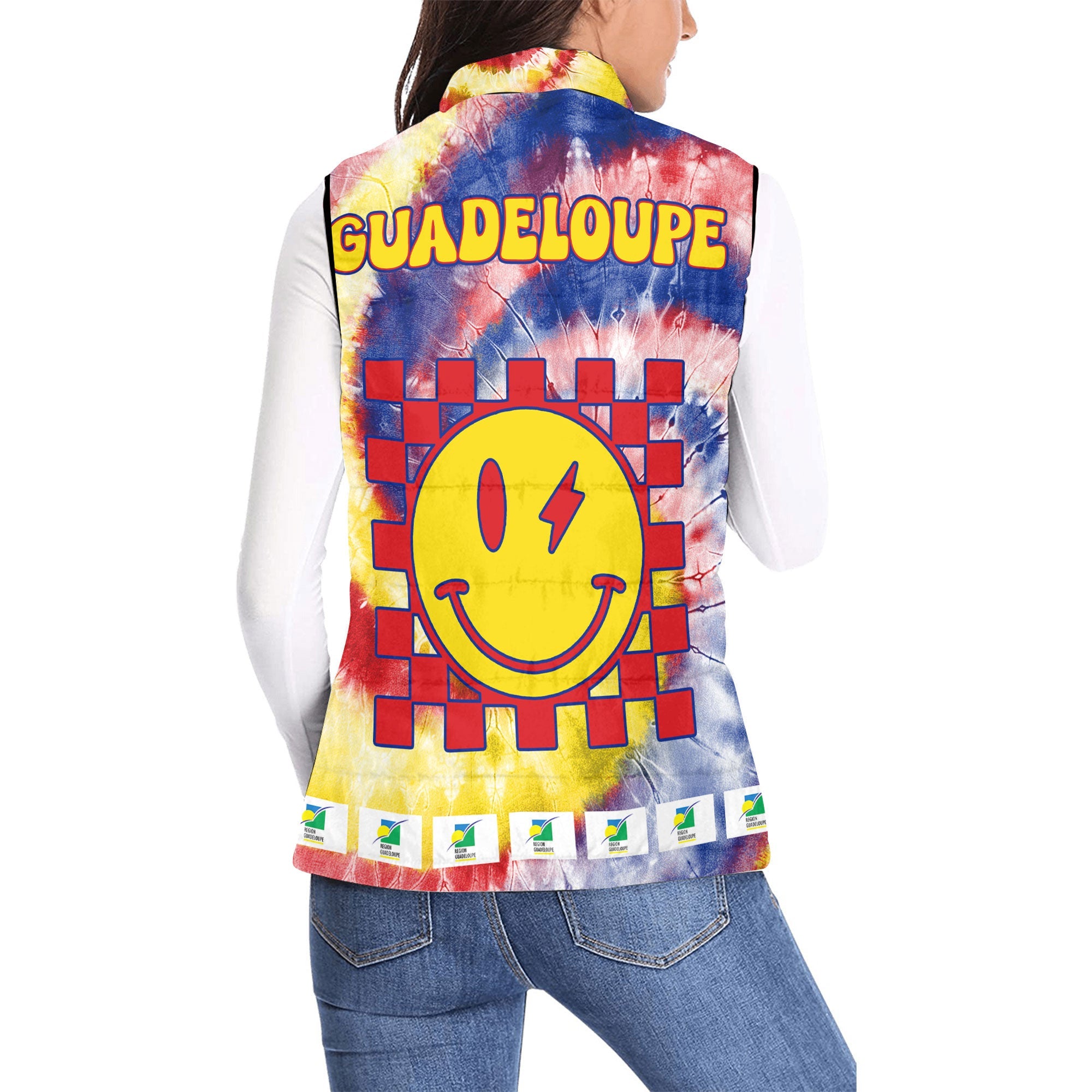 Guadeloupe Women Padded Jacket Vest Custom Tie Dye Style 2