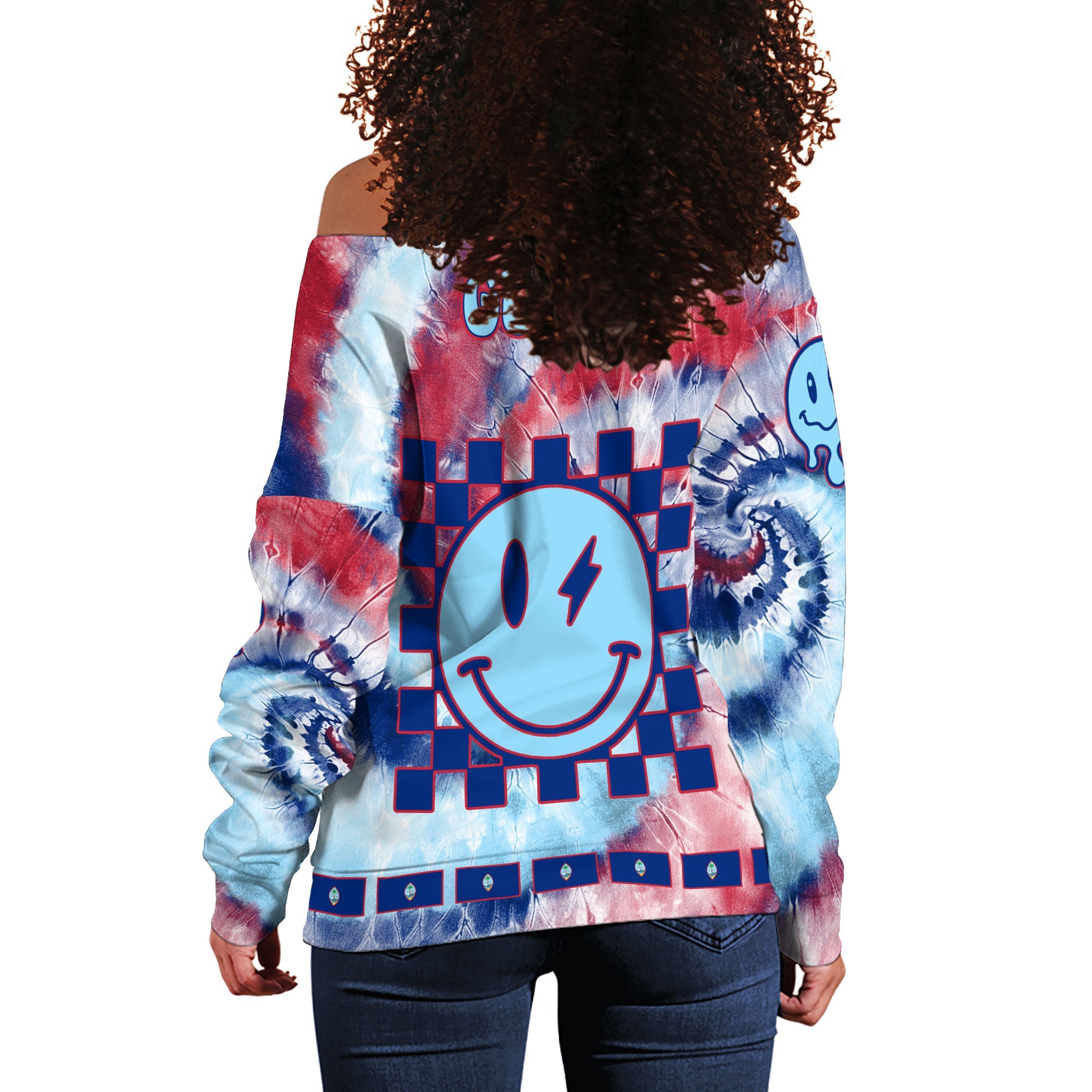 Guam Women Off Shoulder Sweatshirt Custom Tie Dye Style 1