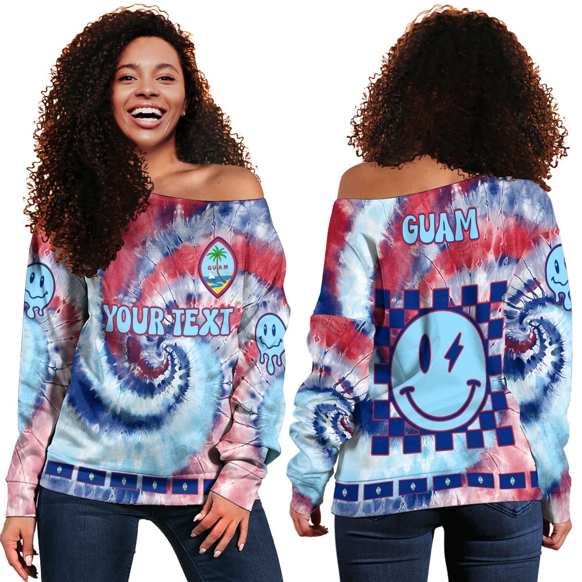 Guam Women Off Shoulder Sweatshirt Custom Tie Dye Style 2