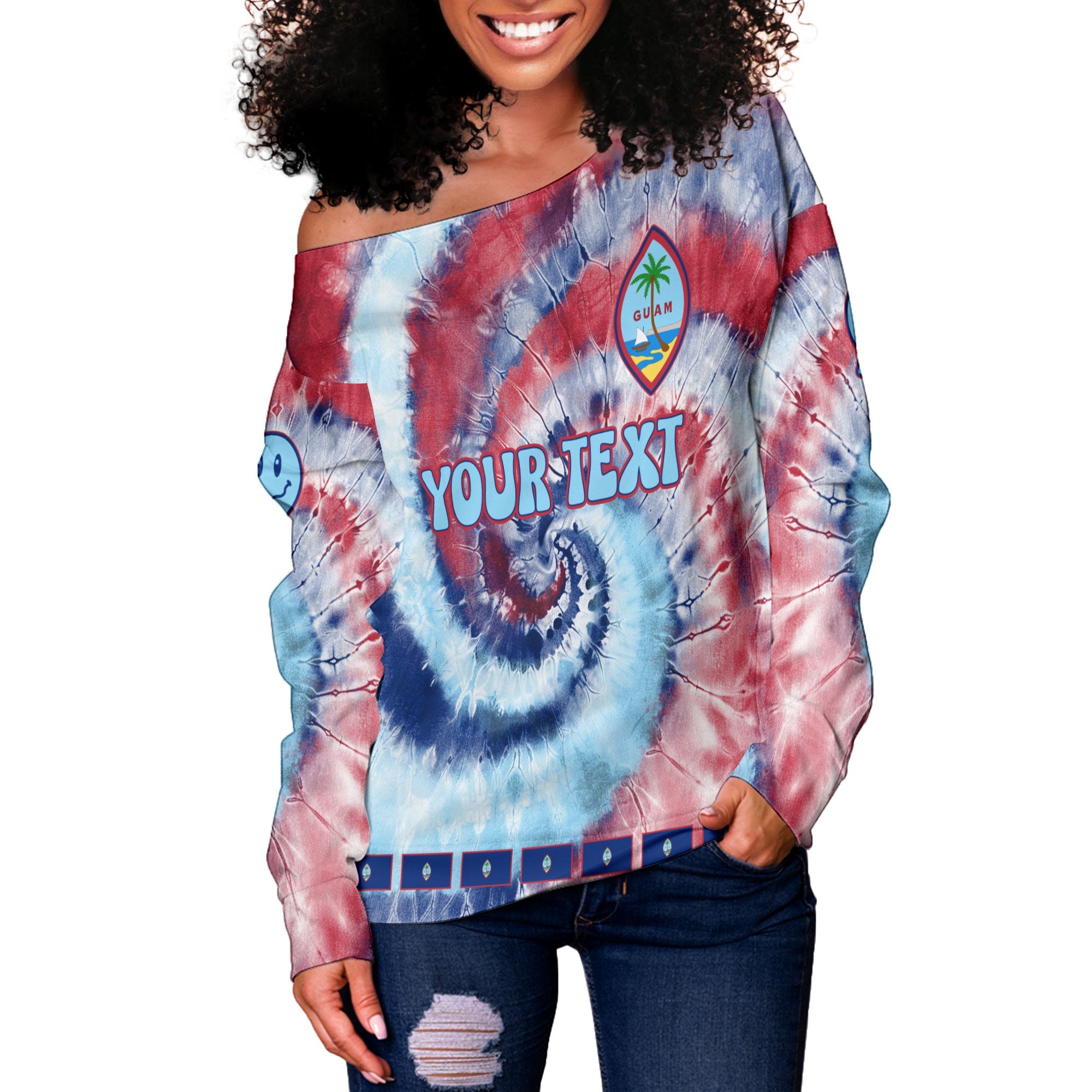 Guam Women Off Shoulder Sweatshirt Custom Tie Dye Style 3