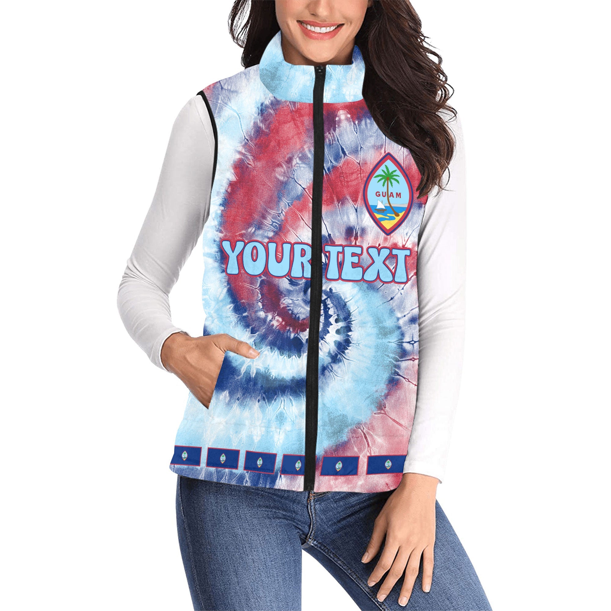 Guam Women Padded Jacket Vest Custom Tie Dye Style 1