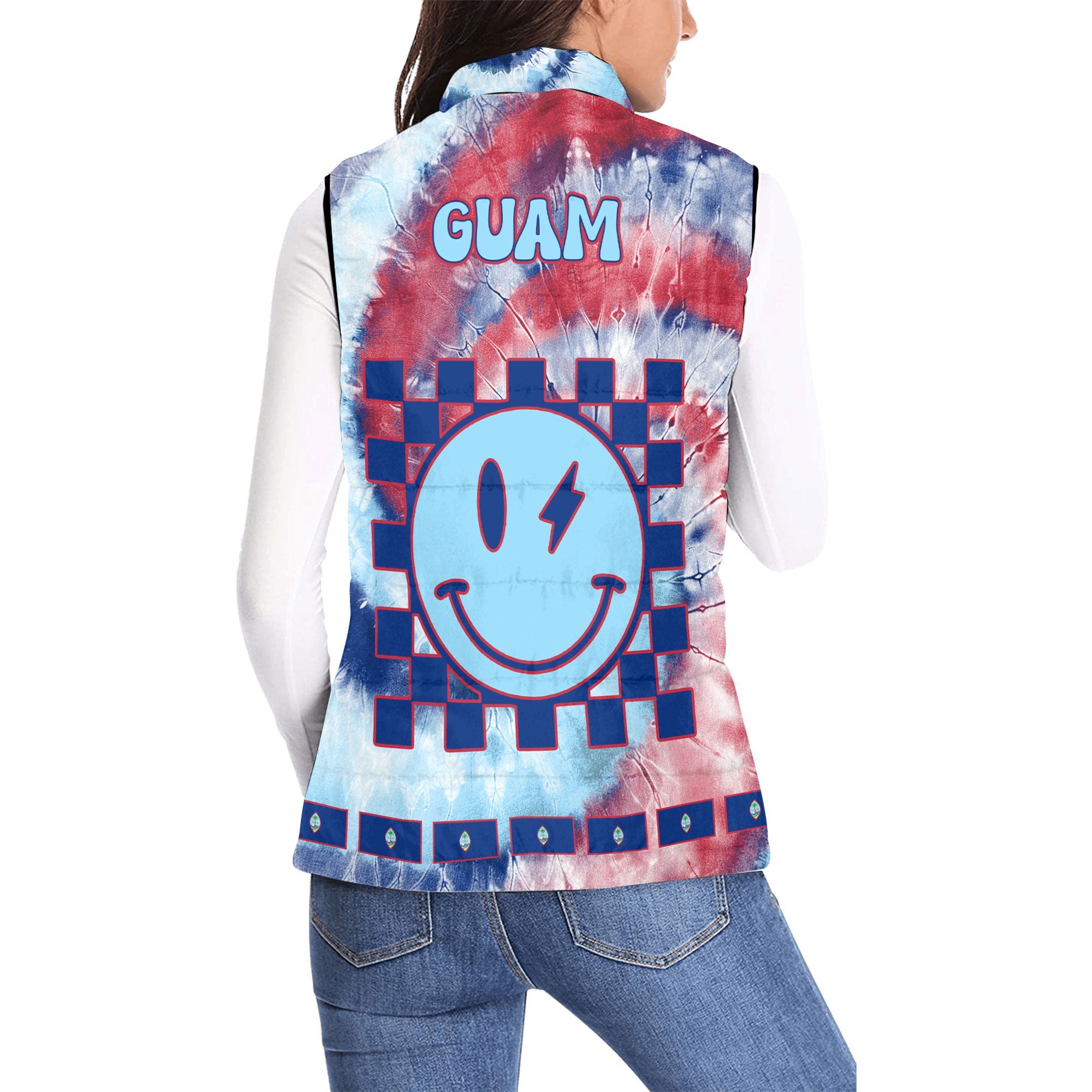 Guam Women Padded Jacket Vest Custom Tie Dye Style 2