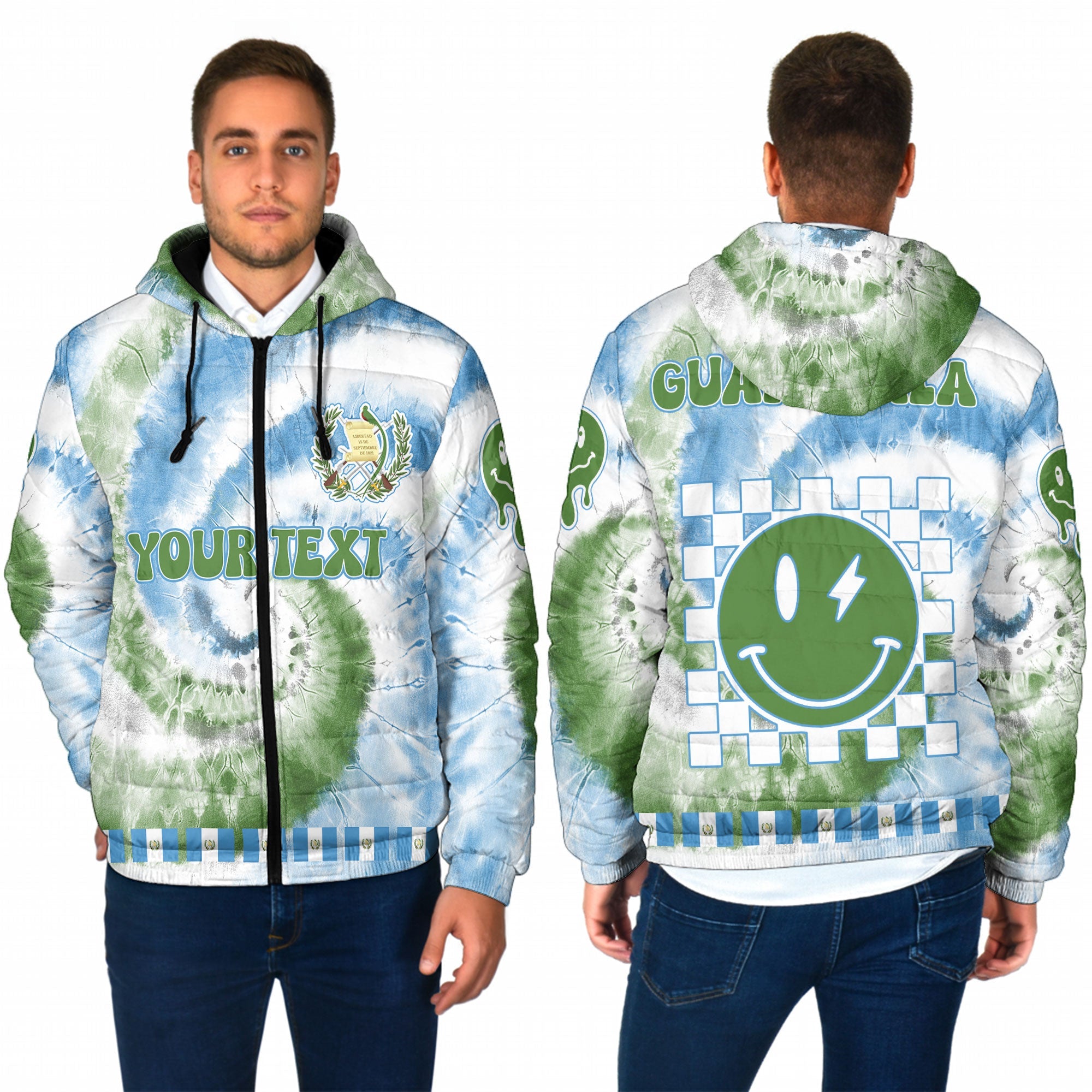 Guatemala Men Hooded Padded Jacket Custom Tie Dye Style 1