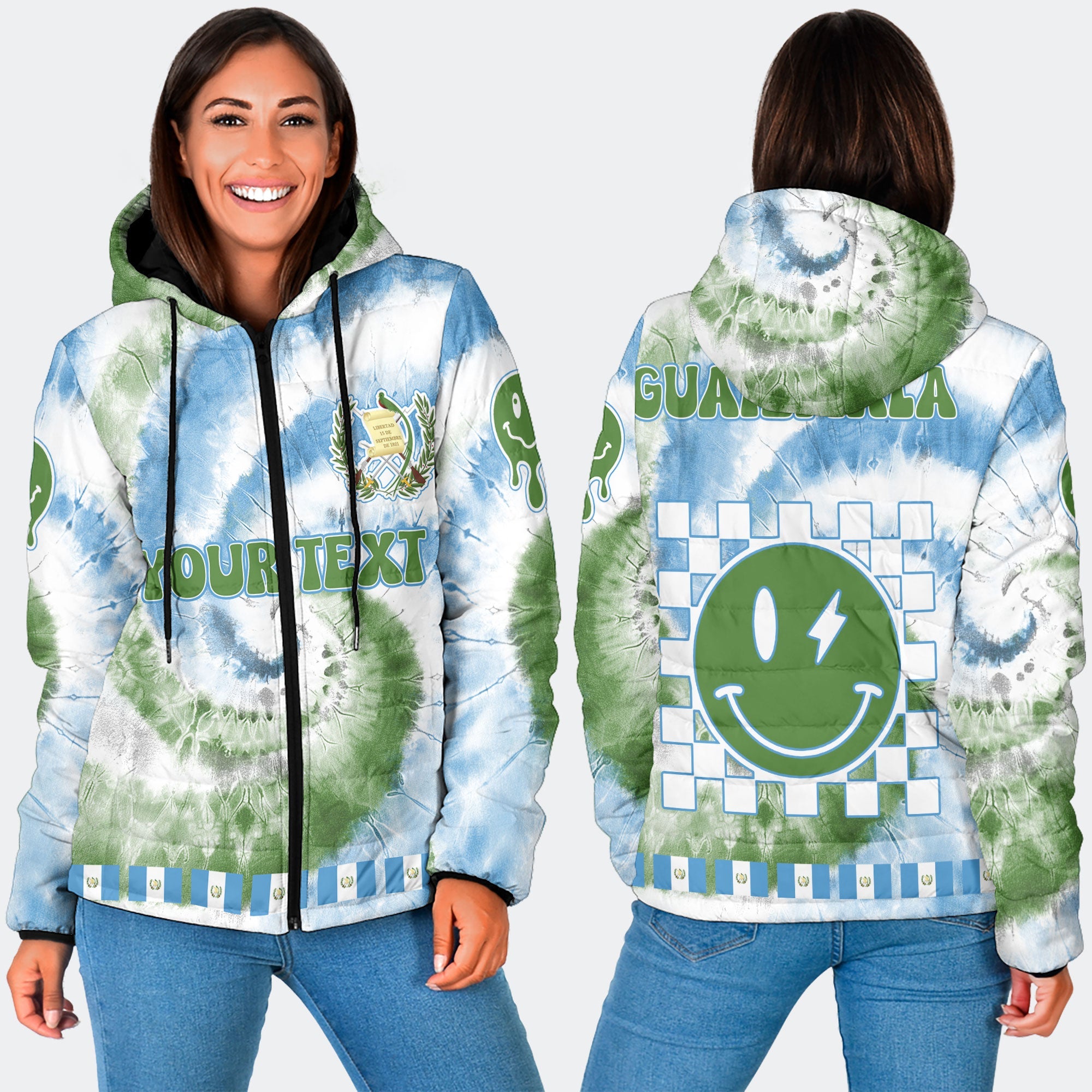 Guatemala Women Hooded Padded Jacket Custom Tie Dye Style 3