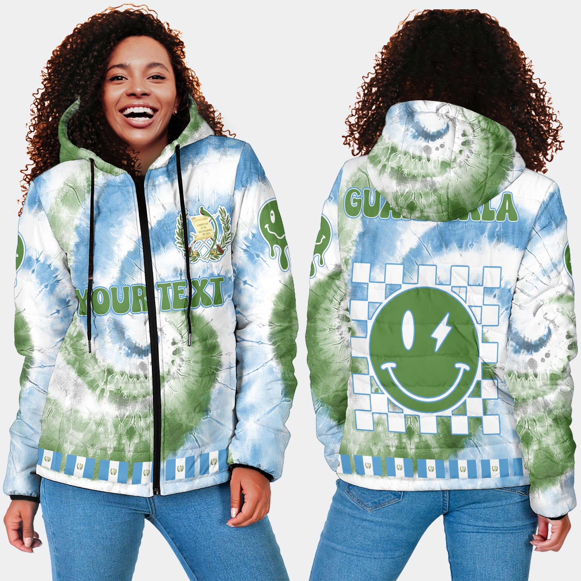 Guatemala Women Hooded Padded Jacket Custom Tie Dye Style 4