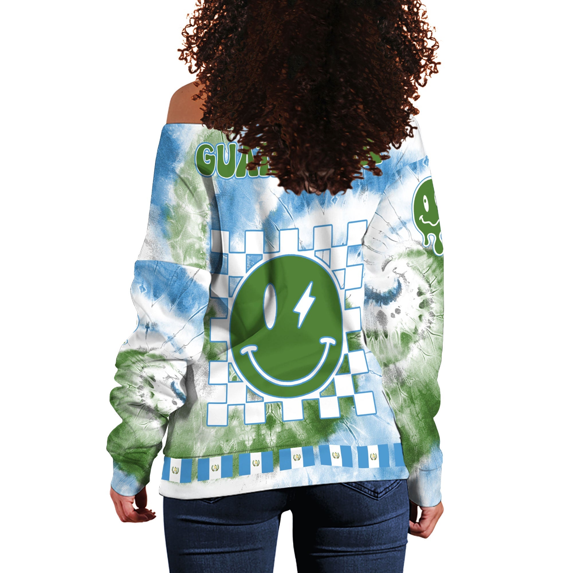 Guatemala Women Off Shoulder Sweatshirt Custom Tie Dye Style 1