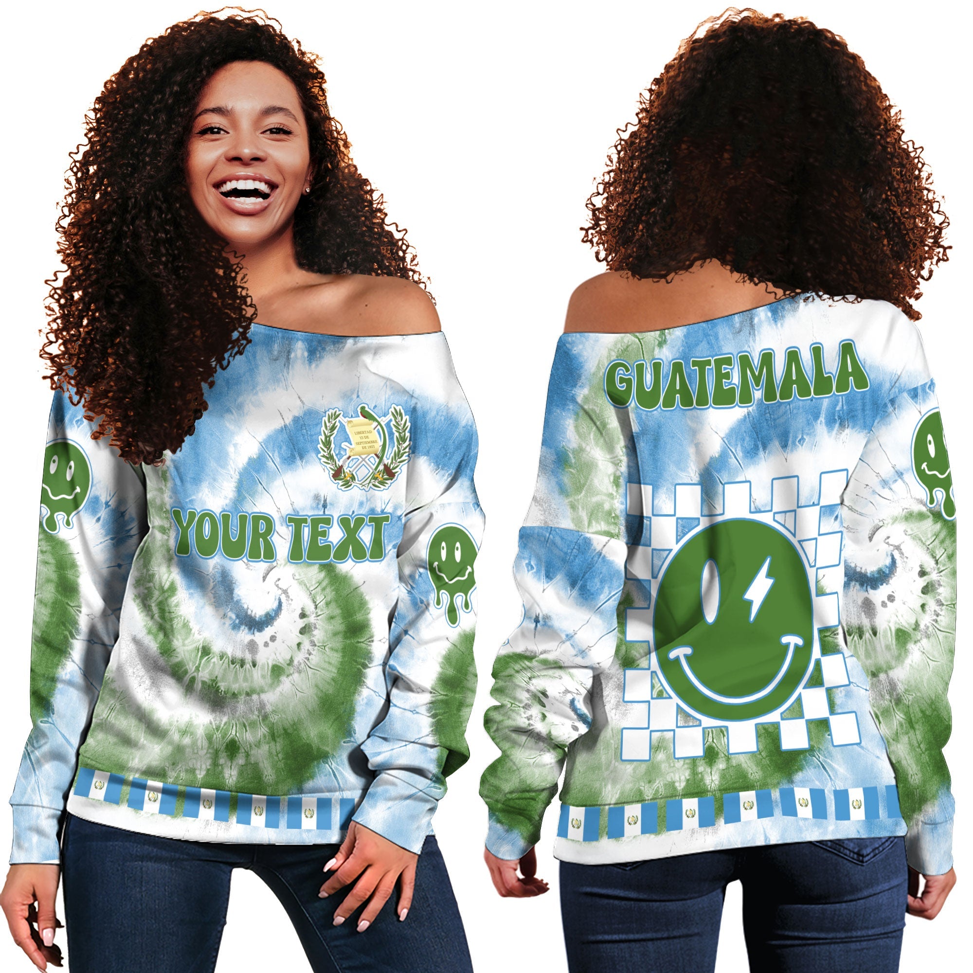 Guatemala Women Off Shoulder Sweatshirt Custom Tie Dye Style 2