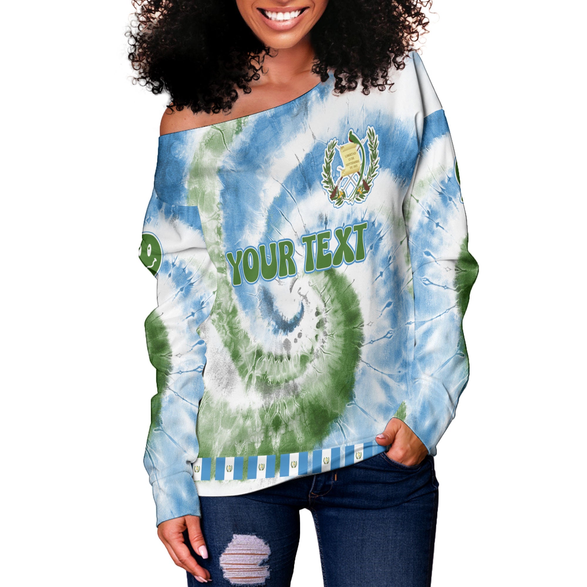 Guatemala Women Off Shoulder Sweatshirt Custom Tie Dye Style 3