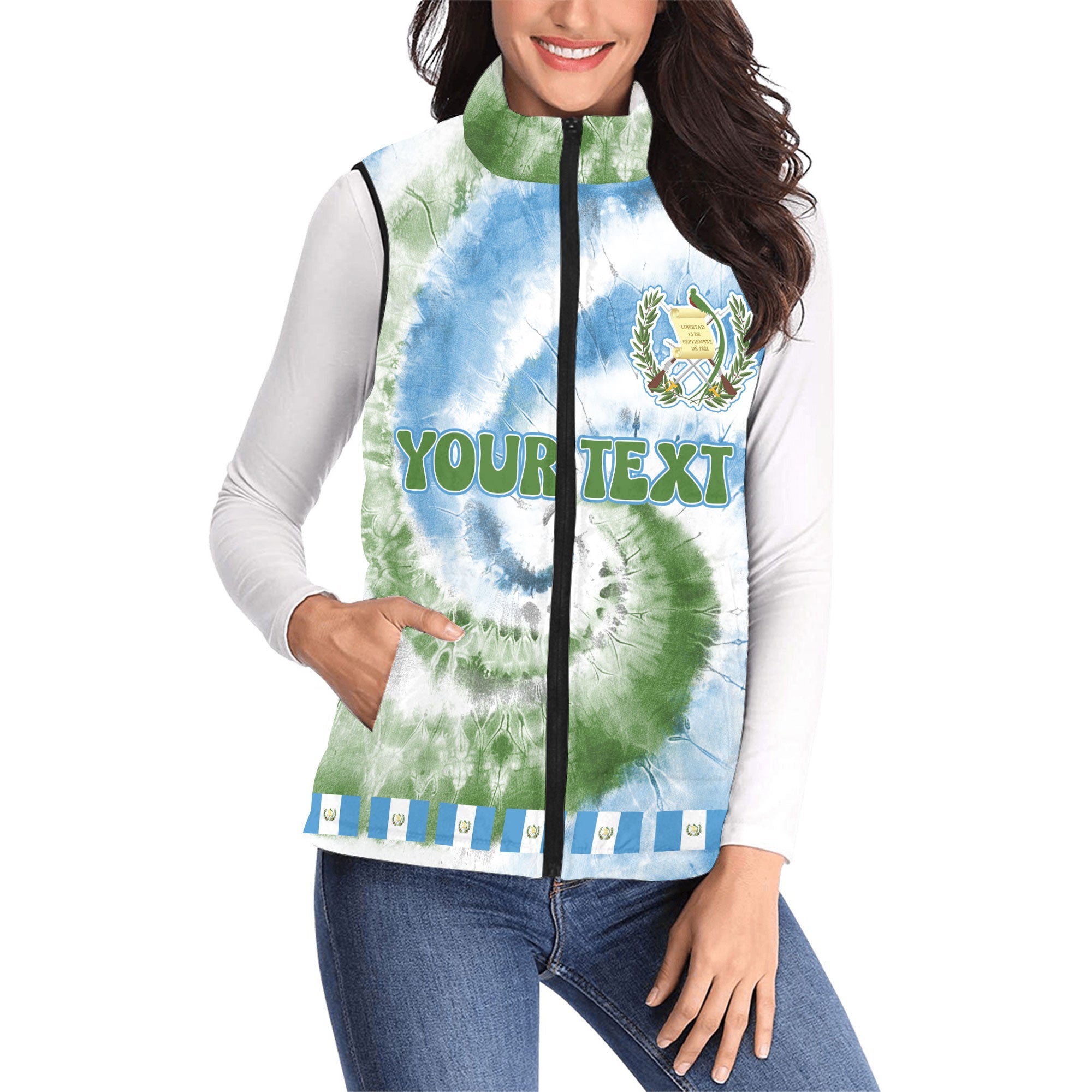 Guatemala Women Padded Jacket Vest Custom Tie Dye Style 1