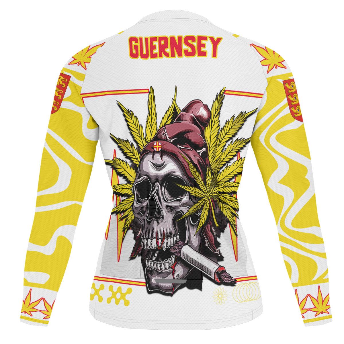 Guernsey Men's Cycling Jersey Long Sleeve Flag & Coat Of Arms Marijuanas Style