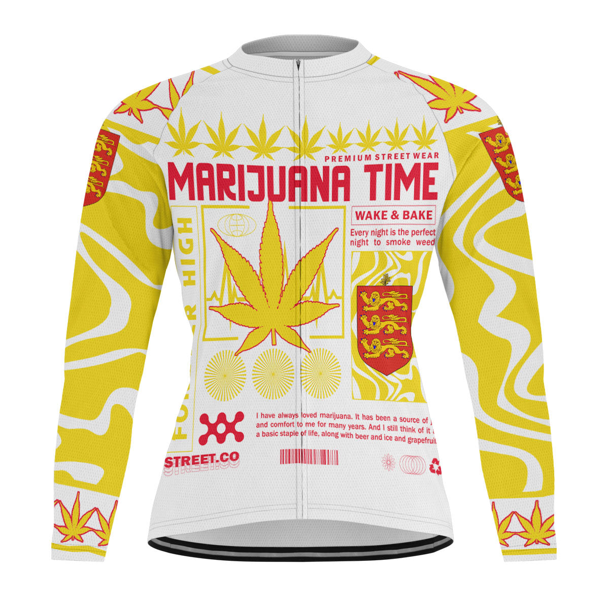 Guernsey Men's Cycling Jersey Long Sleeve Flag & Coat Of Arms Marijuanas Style