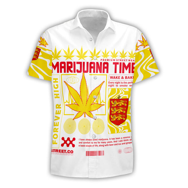 Guernsey Short Sleeve Shirt Flag & Coat Of Arms Marijuanas Style