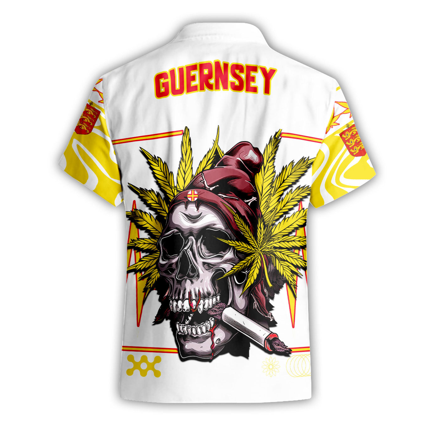 Guernsey Short Sleeve Shirt Flag & Coat Of Arms Marijuanas Style