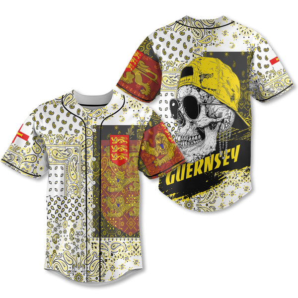 Guernsey Baseball Jersey Paisley Flag And Skull Style 1