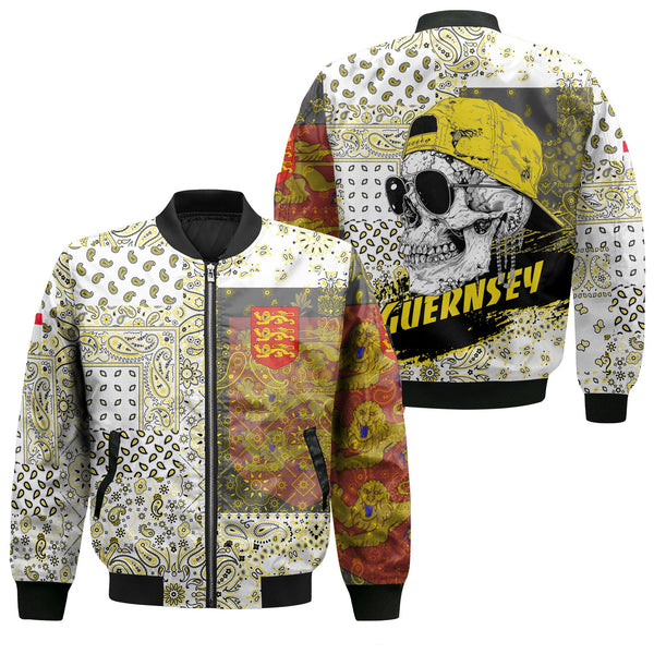 Guernsey Bomber Jacket Paisley Flag And Skull Style 1