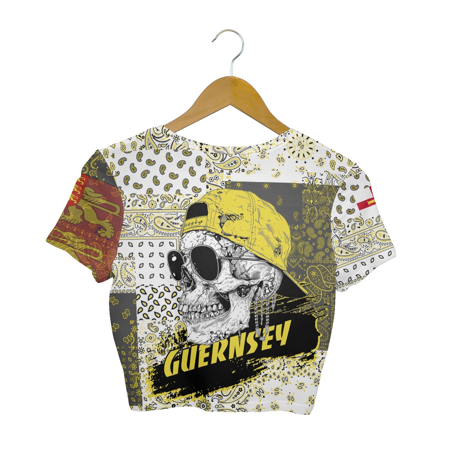 Guernsey Croptop T Shirt Paisley Flag And Skull Style 2