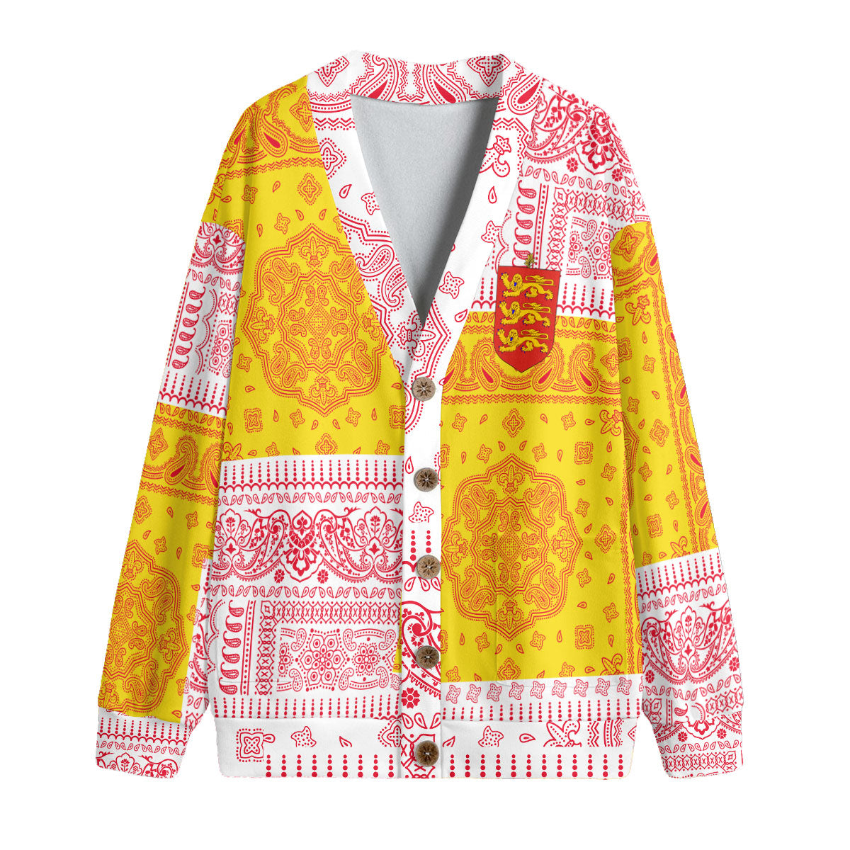 Guernsey Fleece Cardigan Flag And Paisley Basic Style 1