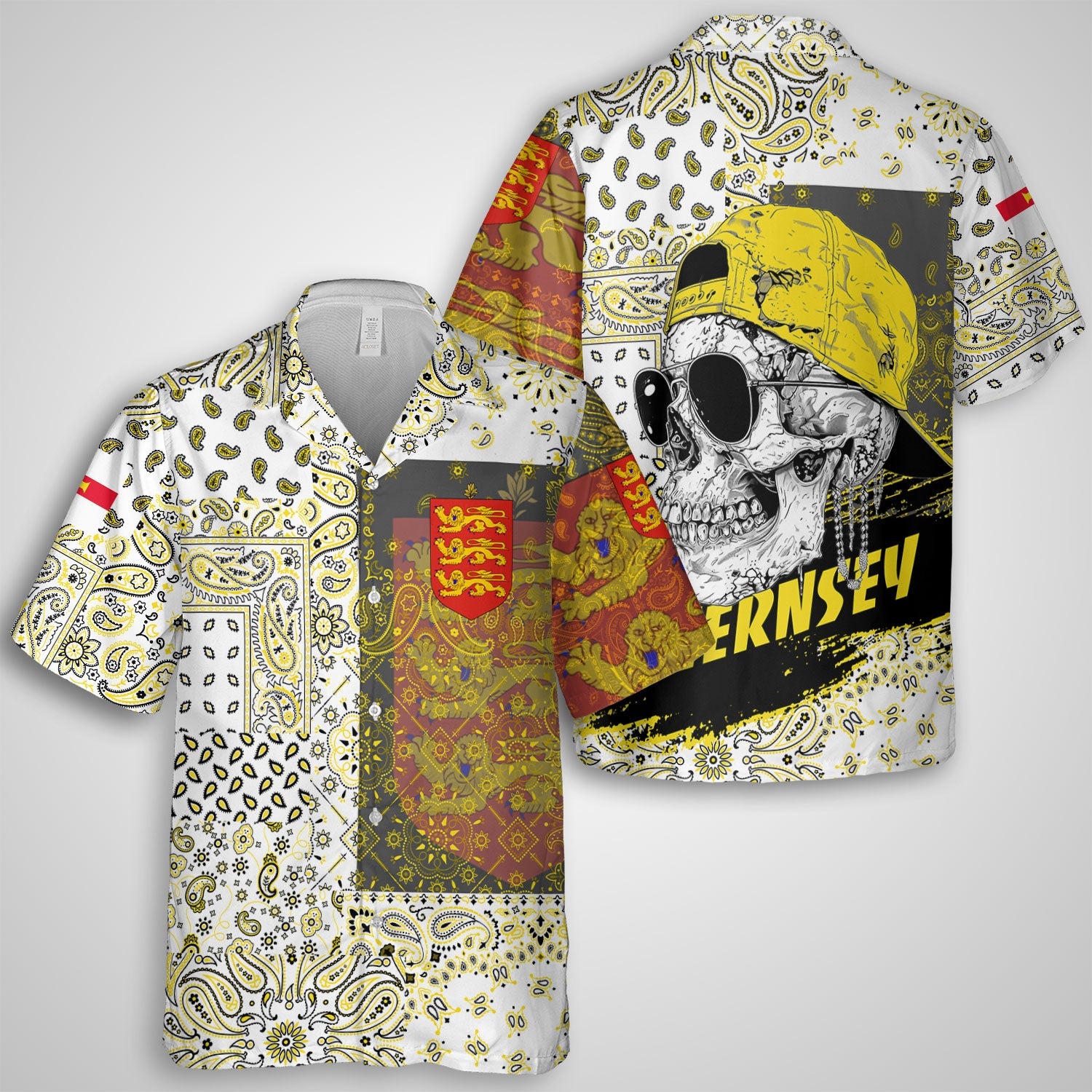 Guernsey Hawaiian Shirt Paisley Flag And Skull Style 1