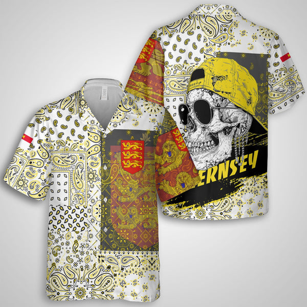 Guernsey Hawaiian Shirt Paisley Flag And Skull Style 1