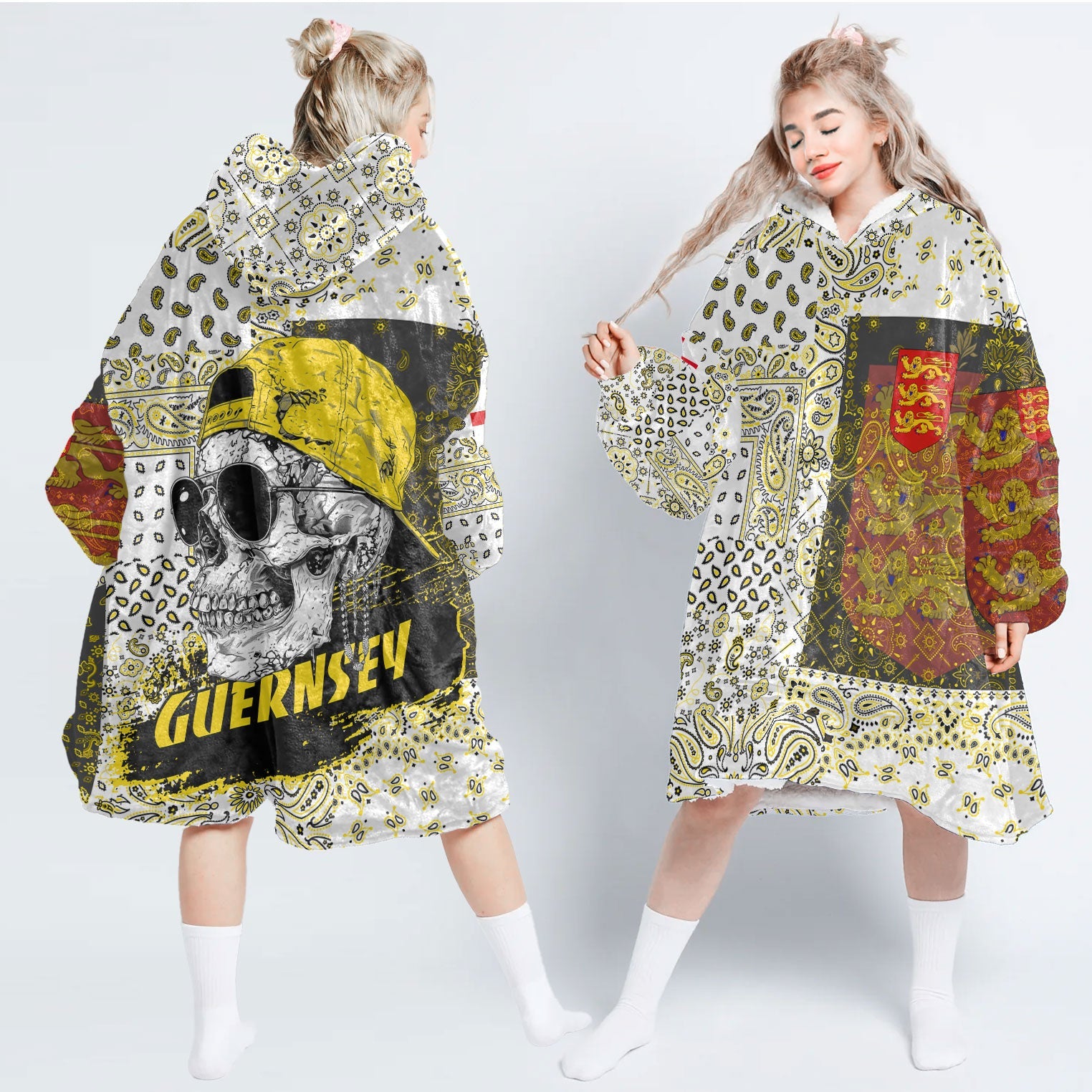 Guernsey Hoodie Blanket Paisley Flag And Skull Style 1