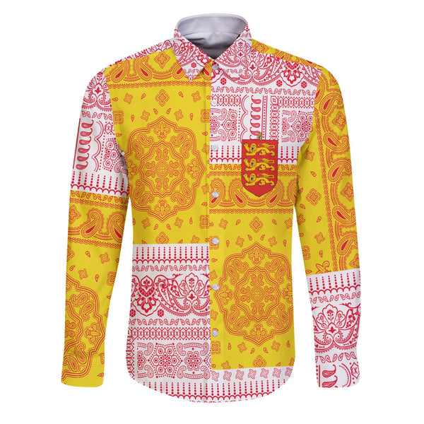 Guernsey Long Sleeve Button Shirt Flag And Paisley Basic Style 1