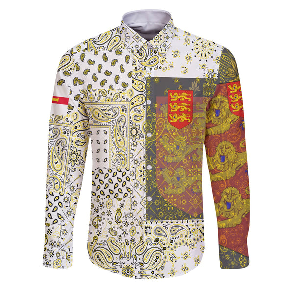 Guernsey Long Sleeve Button Shirt Paisley Flag And Skull Style 1