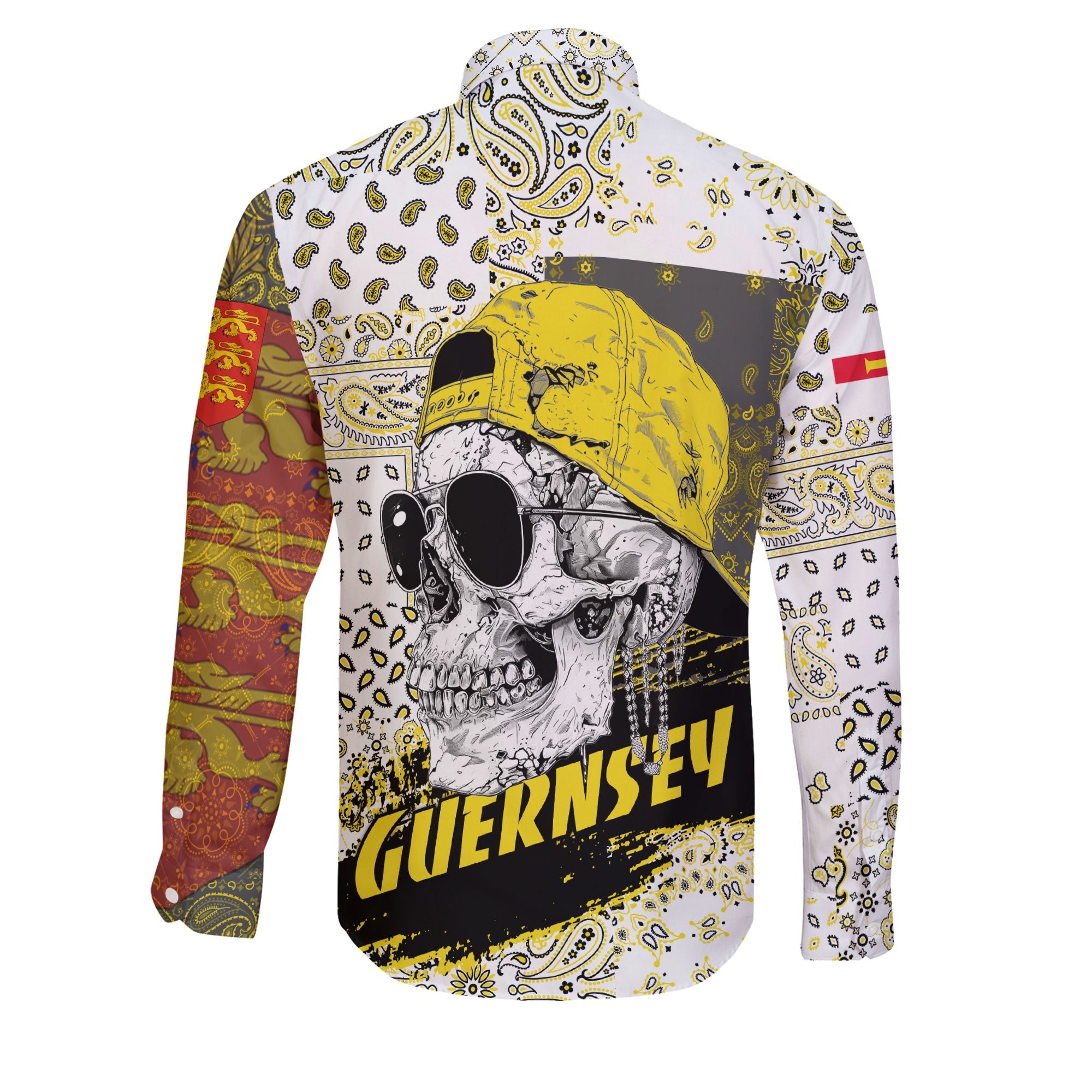 Guernsey Long Sleeve Button Shirt Paisley Flag And Skull Style 2