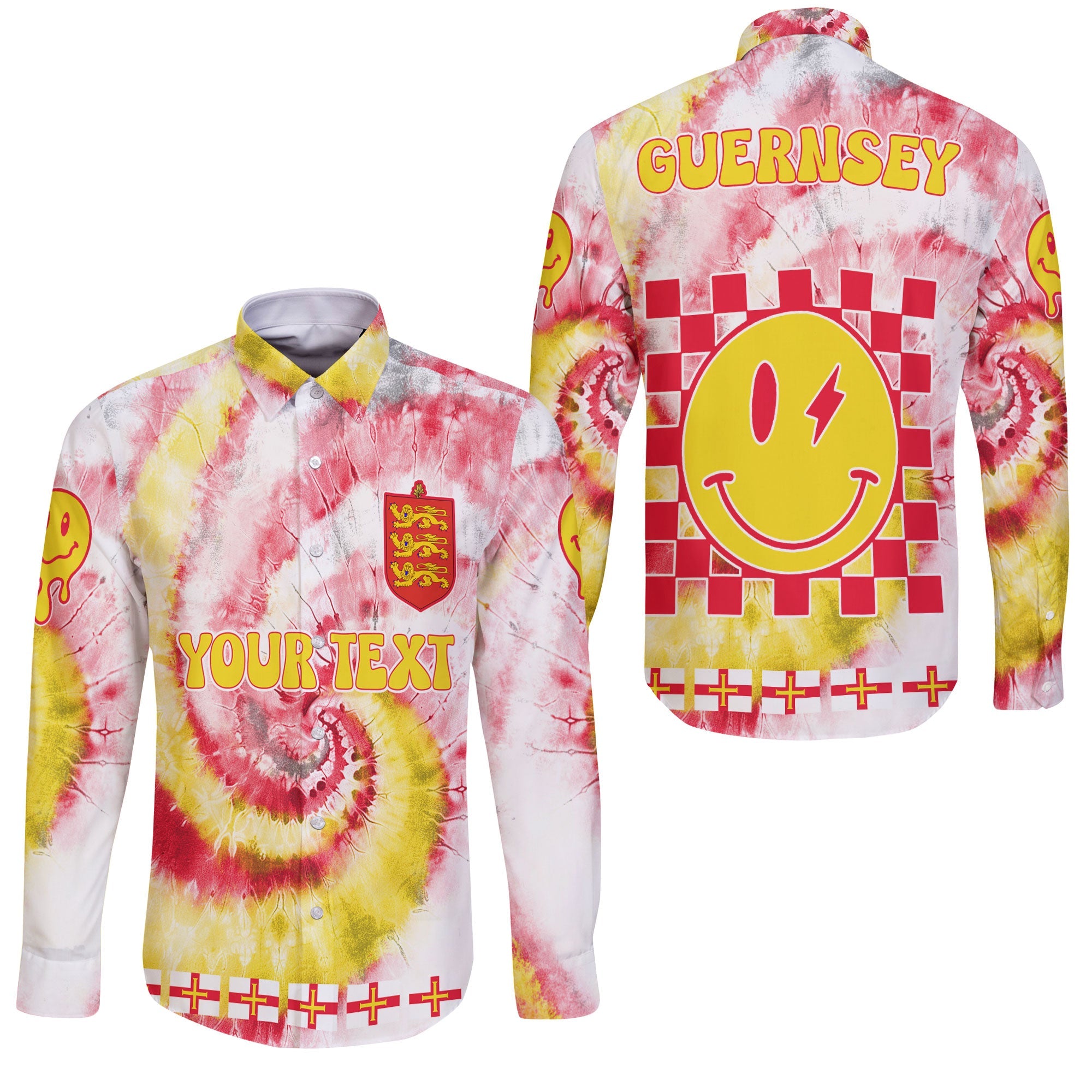 Guernsey Long Sleeve Button Shirt Custom Tie Dye Style 3