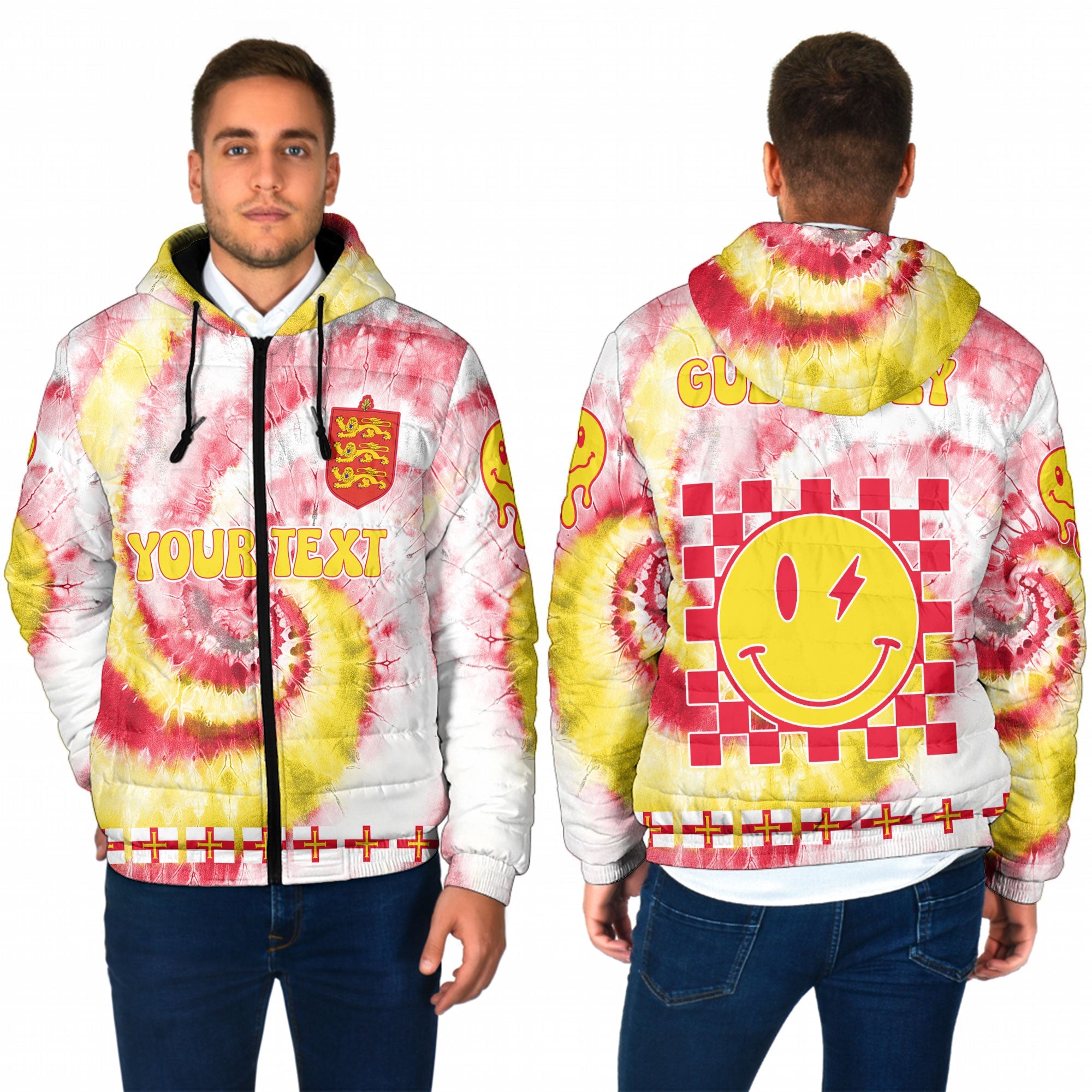 Guernsey Men Hooded Padded Jacket Custom Tie Dye Style 1