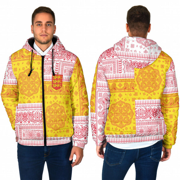 Guernsey Men Hooded Padded Jacket Flag And Paisley Basic Style 1