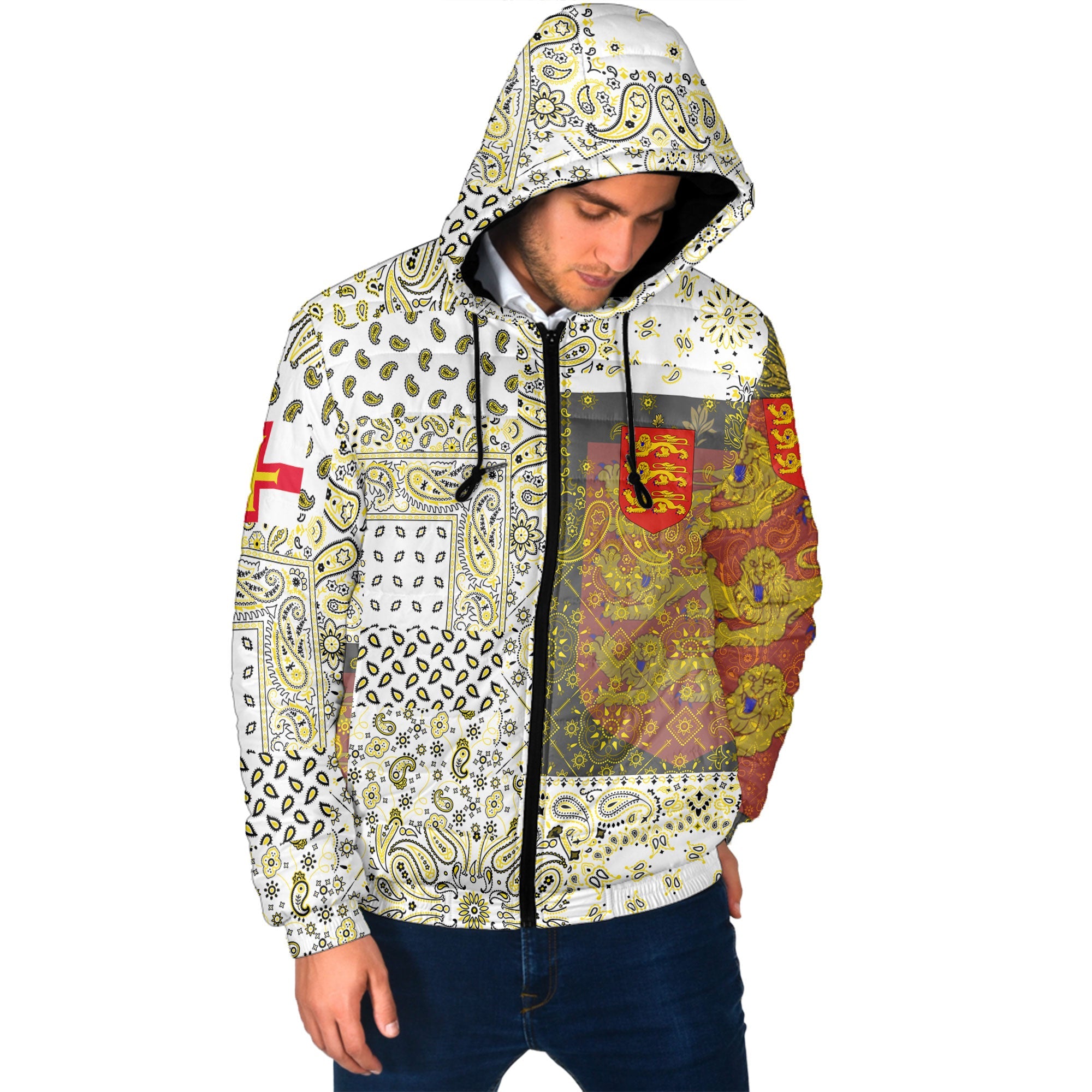 Guernsey Men Hooded Padded Jacket Paisley Flag And Skull Style 2