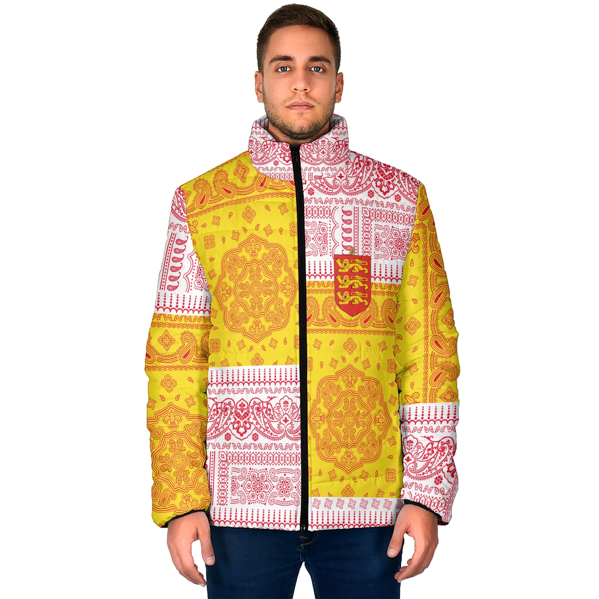 Guernsey Men Padded Jacket Flag And Paisley Basic Style 1