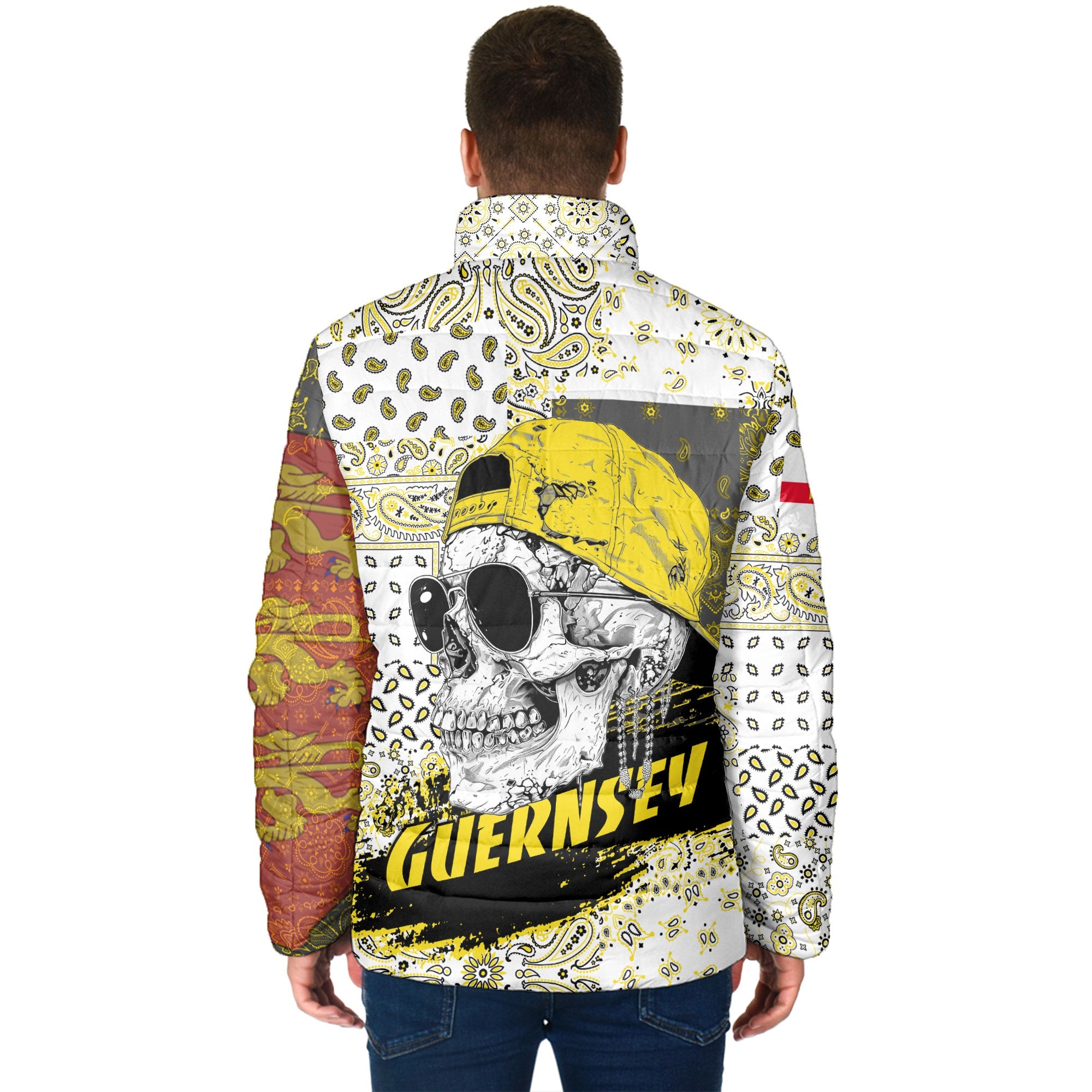 Guernsey Men Padded Jacket Paisley Flag And Skull Style 2