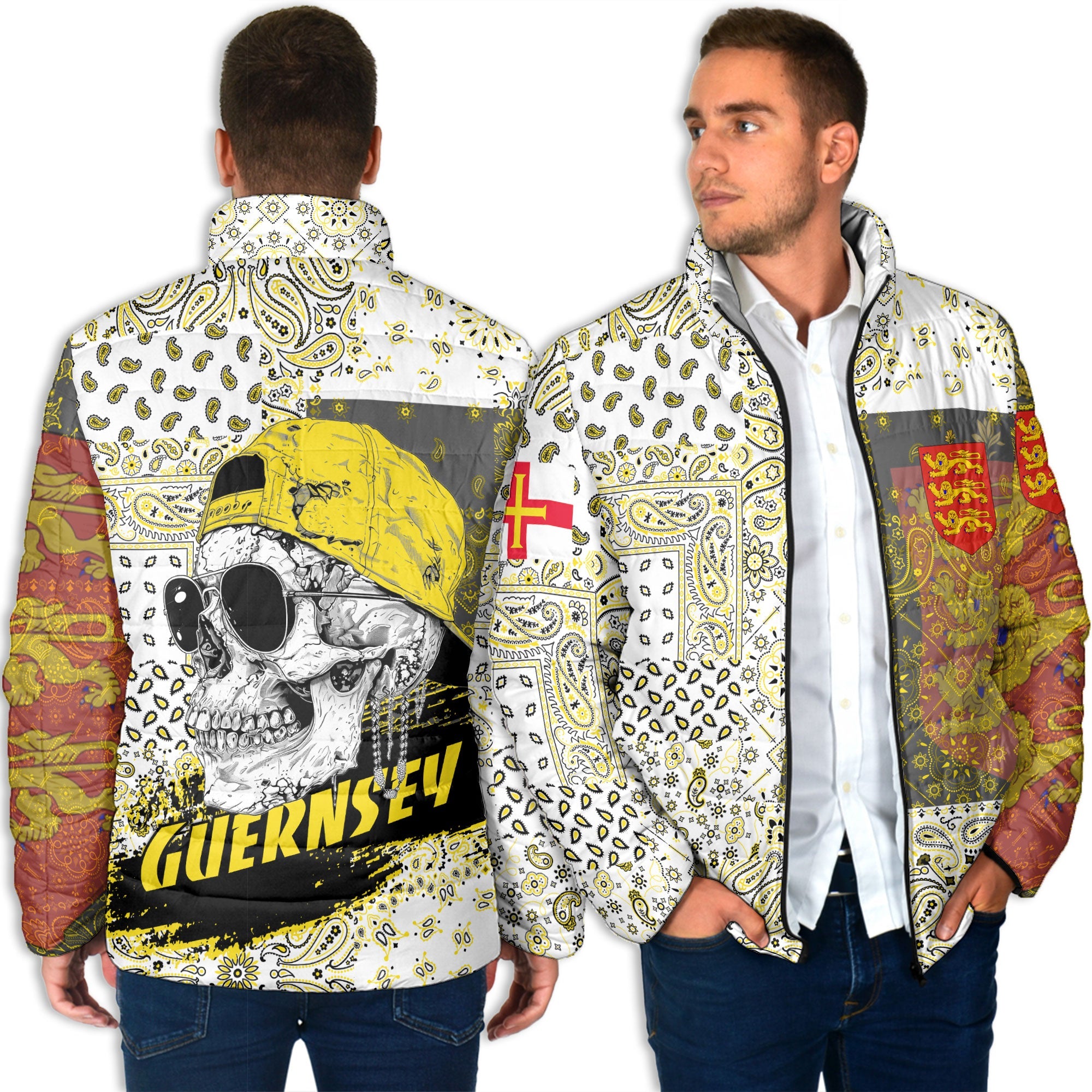 Guernsey Men Padded Jacket Paisley Flag And Skull Style 4