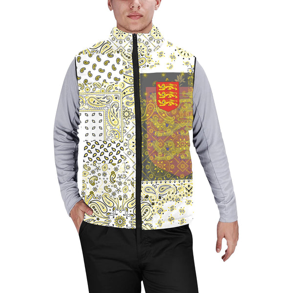 Guernsey Men Padded Jacket Vest Paisley Flag And Skull Style 1