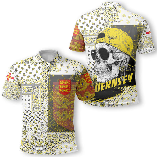 Guernsey Polo Shirt Paisley Flag And Skull Style 1