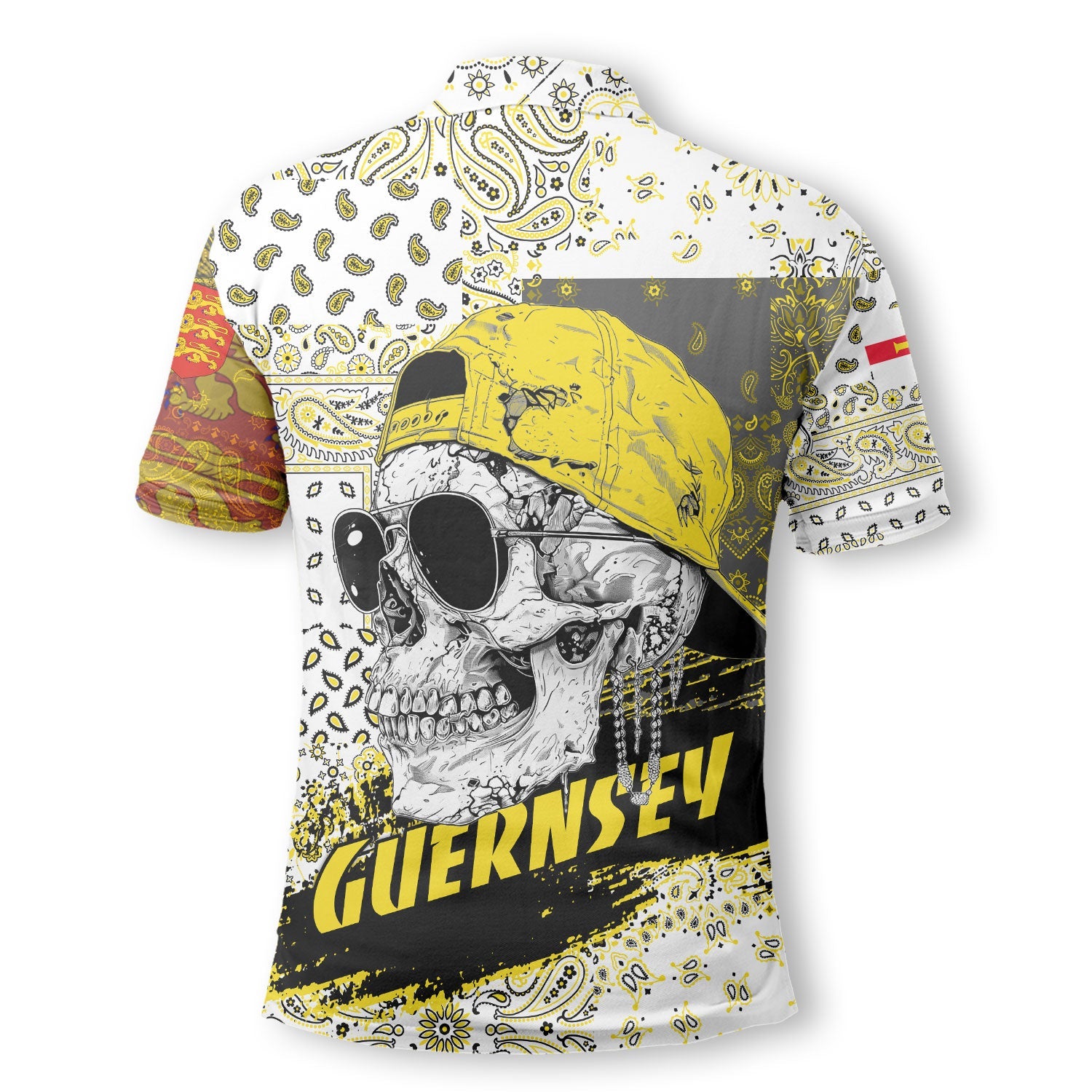 Guernsey Polo Shirt Paisley Flag And Skull Style 3