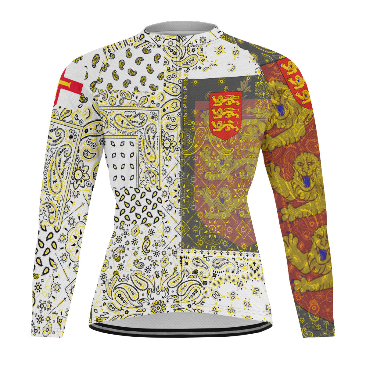 Guernsey Raglan Men Cycling Jersey Long Sleeve Paisley Flag And Skull Style 1