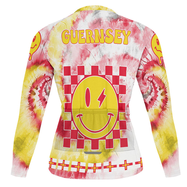 Guernsey Raglan Men Cycling Jersey Long Sleeve Custom Tie Dye Style 1