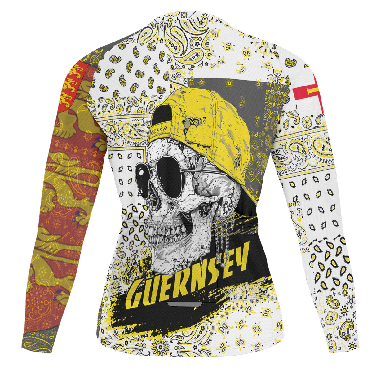 Guernsey Raglan Men Cycling Jersey Long Sleeve Paisley Flag And Skull Style 2