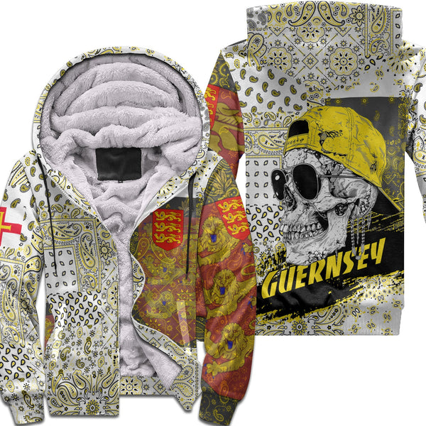 Guernsey Sherpa Hoodie Paisley Flag And Skull Style 1