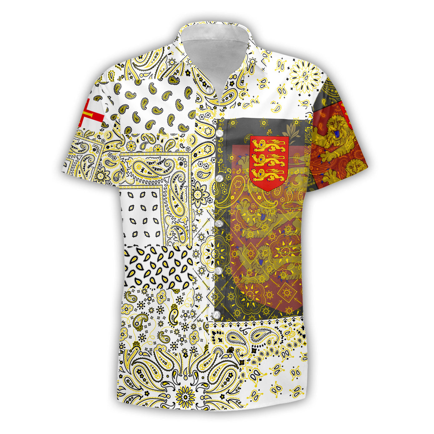 Guernsey Short Sleeve Shirt Paisley Flag And Skull Style 1