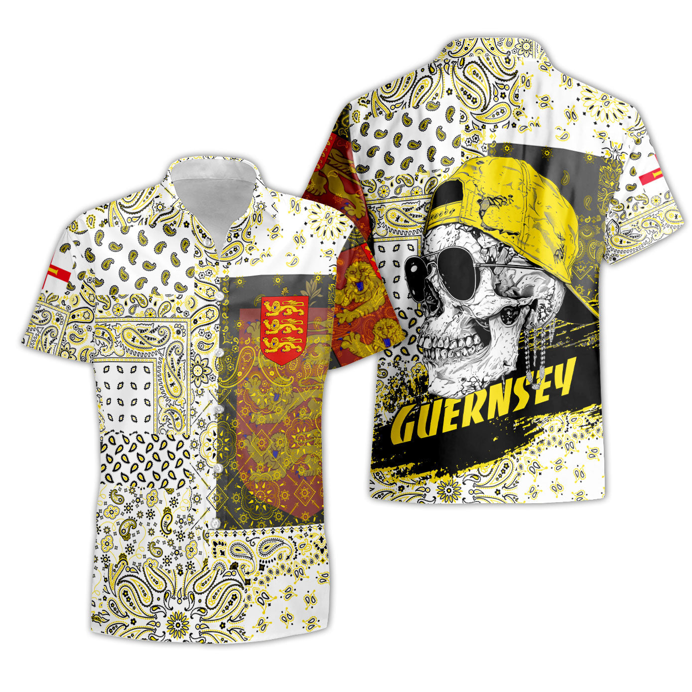 Guernsey Short Sleeve Shirt Paisley Flag And Skull Style 3