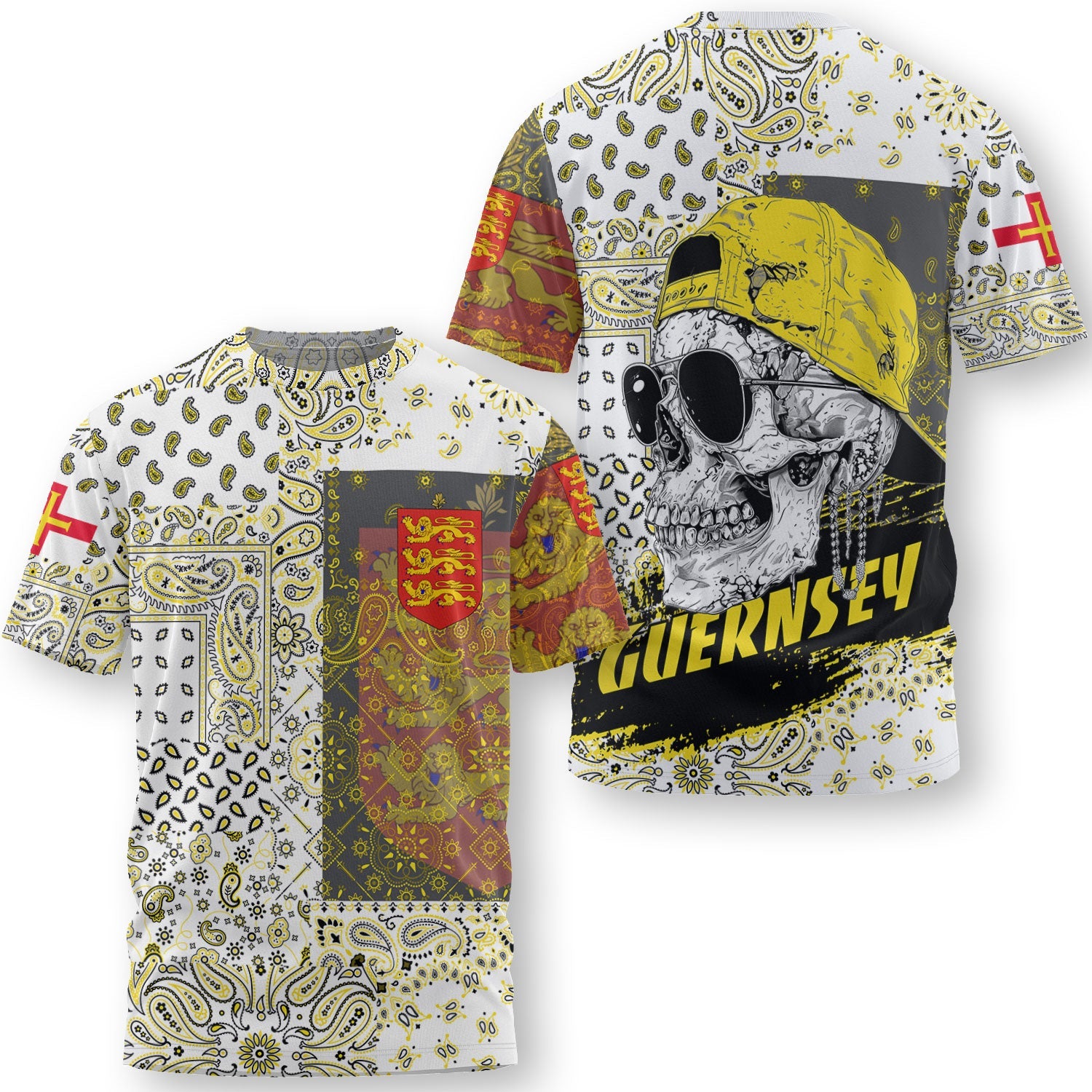 Guernsey T Shirt Paisley Flag And Skull Style 3