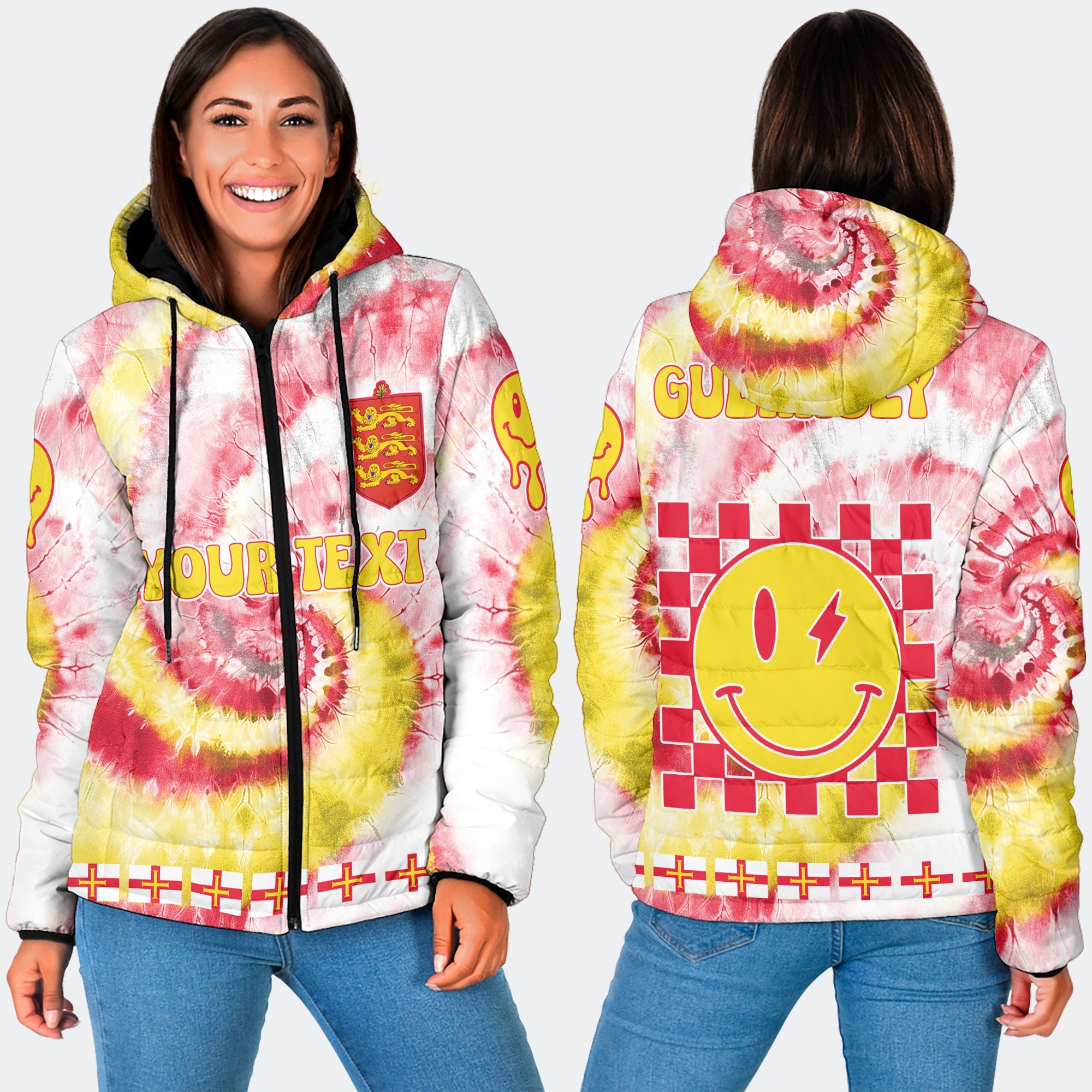 Guernsey Women Hooded Padded Jacket Custom Tie Dye Style 3