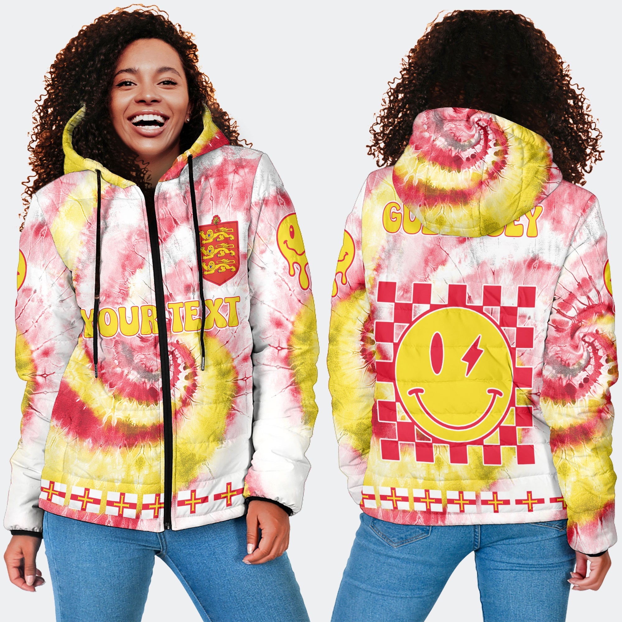 Guernsey Women Hooded Padded Jacket Custom Tie Dye Style 4